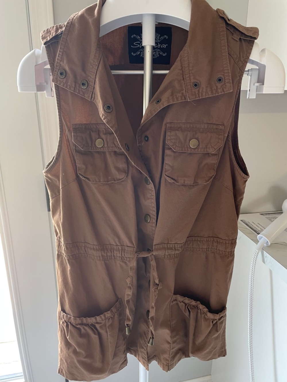 Shinestar Tan Utility Vest with Embroidered Label